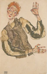 Autoportrait avec protège-manches rayés