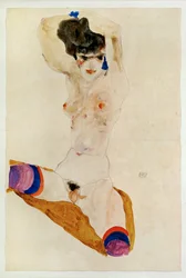 Fillette nue assise avec la tête au-dessus ... (watercolour and pencil)