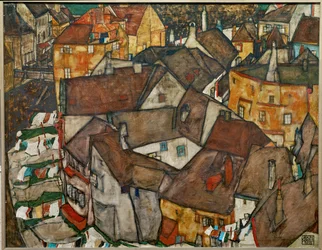 Petite ville - Krumau en Tchécoslovaquie (huile sur toile)