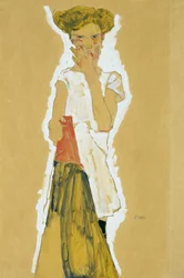 Fille debout en jupon blanc