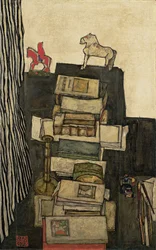 Nature morte avec des livres - le bureau de Schiele, 1914