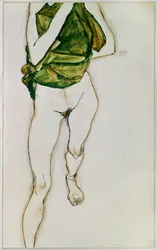 Torse marchant en chemise verte (gouache, aquarelle et crayon)