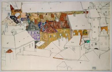 La ville jaune (gouache, aquarelle et crayon)
