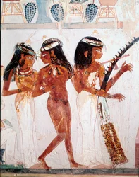 Antiquité égyptienne: musiciens. Tombe de Nakht. 18ème dynastie. 1410 av. J.-C. Nécropole de Gournah (Sheikh Abd al-Gournah), Égypte