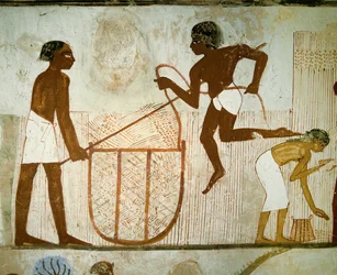 Agriculteurs portant des paniers remplis de blé (peinture murale)