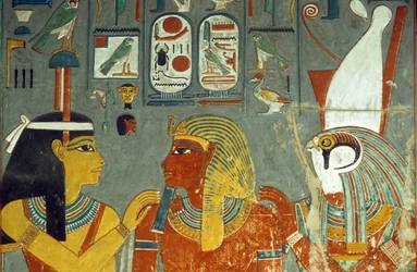 Horus, Horemheb et Hathor, de la tombe de Horemheb (c.1323-1295 av. J.-C.) Nouvel Empire