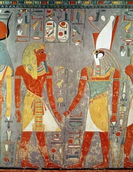 Relief représentant Horemheb (c.1323-1295 av. J.-C.) devant Horus, de sa tombe, Nouvel Empire