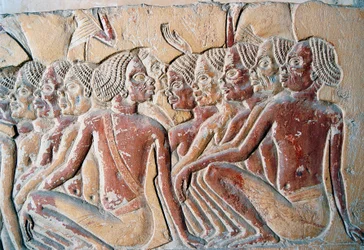 Relief des esclaves nubiens, deuxième cour de la tombe de Horemheb, Nécropole de Saqqara, Memphis (Liste du patrimoine mondial de l