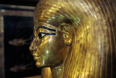Sarcophage de Tjuya, de la tombe de Yuya Tjuya, Vallée des Rois, Égypte, civilisation égyptienne, Nouvel Empire, XVIIIe dynastie (détail)