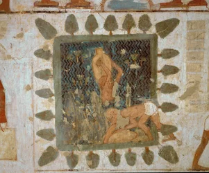 Ouvriers portant des vases (peinture murale)