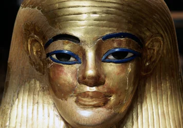 Masque mortuaire de Yuya, de la tombe de Yuya Tjuya, Vallée des Rois, Égypte, civilisation égyptienne, Nouvel Empire, XVIIIe dynastie, Détail