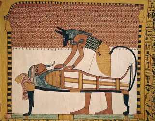 Anubis assiste la momie de Sennedjem, de la tombe de Sennedjem, Village des Ouvriers, Nouvel Empire