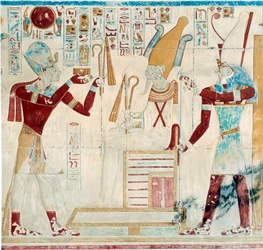 Art égyptien : Sethos offre des ornements à Osiris
