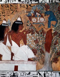 Déesse Isis, apparaissant à Sennedjem et à sa femme dans le sycomore sacré, tombe de Sennedjem, également connue sous le nom de tombe TT1, datant du règne de Ramsès II, Deir el-Médina, Nécropole thébaine, Civilisation égyptienne, Nouvel Empire, XIXe dynast