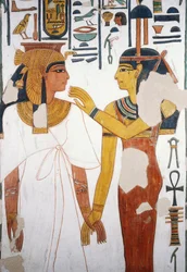 Néfertari rencontre la déesse Isis, fresque, façade nord du quatrième pilier, chambre funéraire, Tombe de Néfertari (QV66), Vallée des Reines, Thèbes (Liste du patrimoine mondial de l