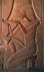 Relief représentant une figure adorante, tombe de Leteya, Saqqarah, Égypte, civilisation égyptienne, Nouvel Empire, Dynastie XIX