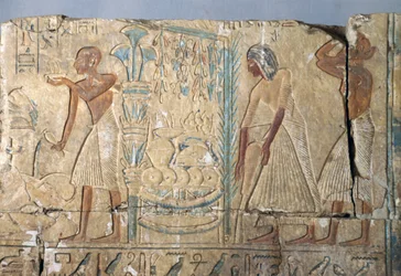 Relief de la tombe de Netcherouymes, haut fonctionnaire de Ramsès II, Saqqara, Égypte, Civilisation égyptienne, Nouvel Empire, Dynastie XIX