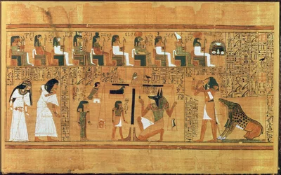 La pesée du cœur contre la plume de la vérité, tirée du Livre des morts du scribe Any, vers 1250 av. J.-C.