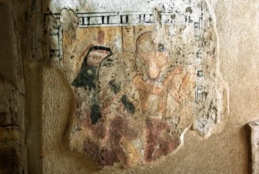 Antiquité égyptienne : représentation de Shuroy et de sa femme en adoration. Peinture de la tombe de Shuroy (TT13). 20e dynastie. 1190-1077 av. J.-C. Nécropole de Dra Abu el-Naga, rive ouest de Louxor, Égypte