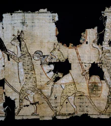 Papyrus représentant une scène satirique, vers 1100 av. J.-C., datant du règne de Ramsès IX, Détail, Civilisation égyptienne, Nouvel Empire, XXe dynastie