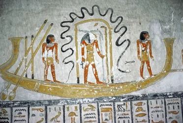 Rê dans la barque nocturne, de la tombe de Ramsès VI, Nouvel Empire, vers 1145-1137 av. J.-C.