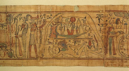 Livre des images mythologiques de Nespakachuty, la séparation du ciel et de la terre avec le bateau solaire