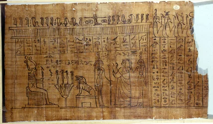 Le Livre des Morts : hiéroglyphe égyptien sur un papyrus de la 22ème dynastie. 9ème siècle av. J.-C. Turin, Musée égyptien