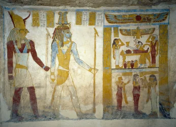 Peintures murales de la Tombe de Pa Nentwy, Oasis de Bahariya, Gizeh, Égypte. Civilisation égyptienne, 26e dynastie, 663-525 av. J.-C.