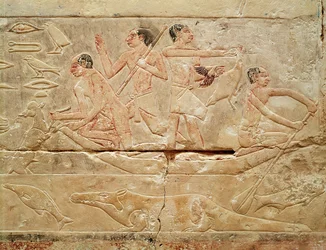 Relief représentant des hommes dans une barque, provenant du tombeau de la princesse Idout, Ancien Empire, vers 2330 av. J.-C.