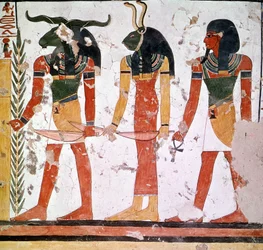 Tombe de Néfertari avec les dieux Knoum et Sekeuti (fresque)