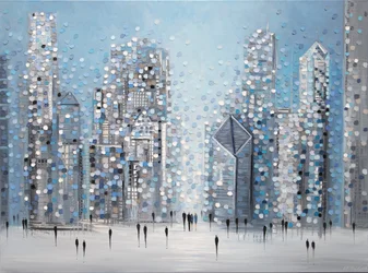 Paysage urbain à pois bleus