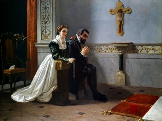 Bianca Cappello et François Ier de Médicis (1541-1587) prient devant un crucifix (huile sur toile)