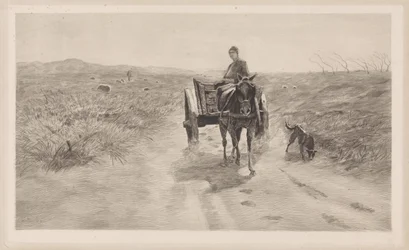 Paysage avec une charrette tirée par des chevaux