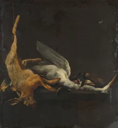 Nature morte avec lièvre, héron et autres oiseaux