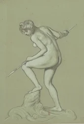 Fille harponnant un dauphin, vers 1900