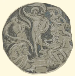 Étude pour le cercle central du plafond de Huntington; Apollon et ses assistants