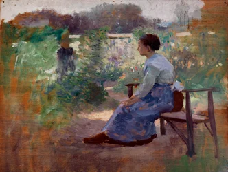 Femme assise dans un jardin, fin 19ème-début 20ème siècle