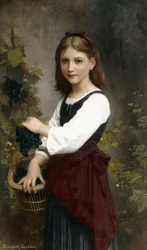 Jeune fille tenant un panier de raisins