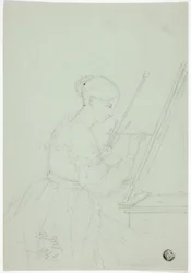 Jeune femme peignant (peut-être un autoportrait)