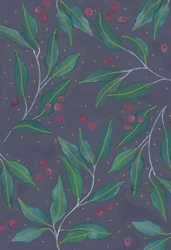 Feuilles vertes avec baies, 2017 (aquarelle et acrylique)
