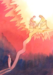 Une personne qui, par amour de Dieu, aime et sert son prochain, marche sur un chemin difficile vers le Ciel, avec des montées raides