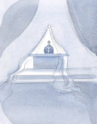 Le Christ attire vers le Ciel - comme enveloppé dans un fin tissu - ceux qui ont mangé la Nourriture Divine à ce festin