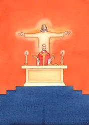 Jésus est présent avec nous à la messe, priant le Père en notre nom, pour obtenir de l