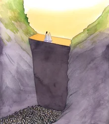 Le mur du péché, qui nous sépare de Dieu, est escaladé uniquement par le Christ, qui se tient avec Sa mère. Lui seul peut nous aider à atteindre la Gloire du Ciel