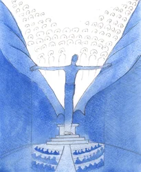 Par lui, avec lui : Le Christ, présent parmi nous, déchire le rideau qui nous sépare du Ciel, 2005 (aquarelle sur papier)
