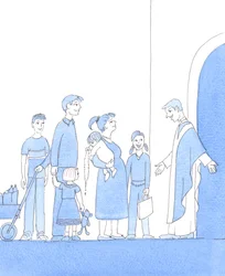 Les vocations ont une "pépinière" : là où les familles croient et pratiquent la foi, aiment le Christ et son Église, obéissent à leurs pasteurs et forment leurs enfants, comme il se doit, à chérir leur héritage spirituel, 2005 (aquarelle sur papier)