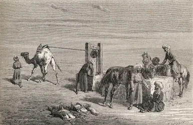 Un puits dans le désert entre Samarkand et Karshi, Ouzbékistan, illustration de 