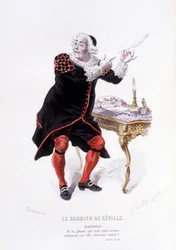 Bartholo dans Le Barbier de Séville dans Œuvre complet de Beaumarchais (1732-1799) par Édouard Fournier, Ed. Laplace, Sanchez et Cie, Paris 1876 (gravure)