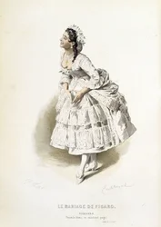 Suzanne dans "Le mariage de Figaro" - dans "Œuvres complètes de Beaumarchais", dessins par Emile Bayard, éd. Laplace Sanchez & cie, Paris