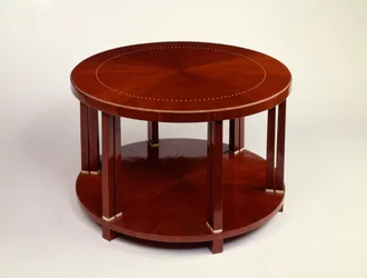 Table basse ronde à deux niveaux avec placage en palissandre, incrustée d